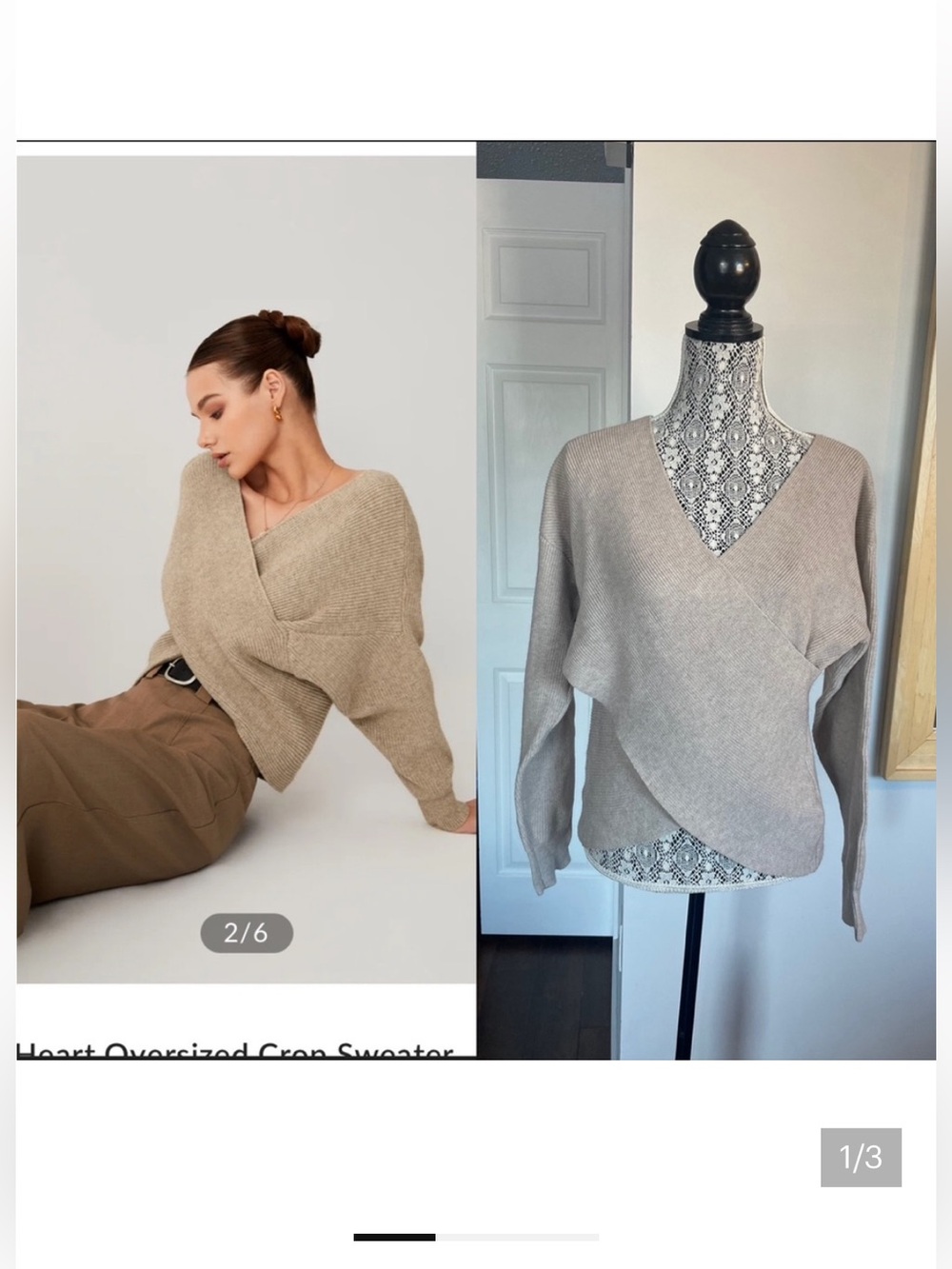 NWT Cross Front Knit Sweater. Oatmeal. Small/Medium